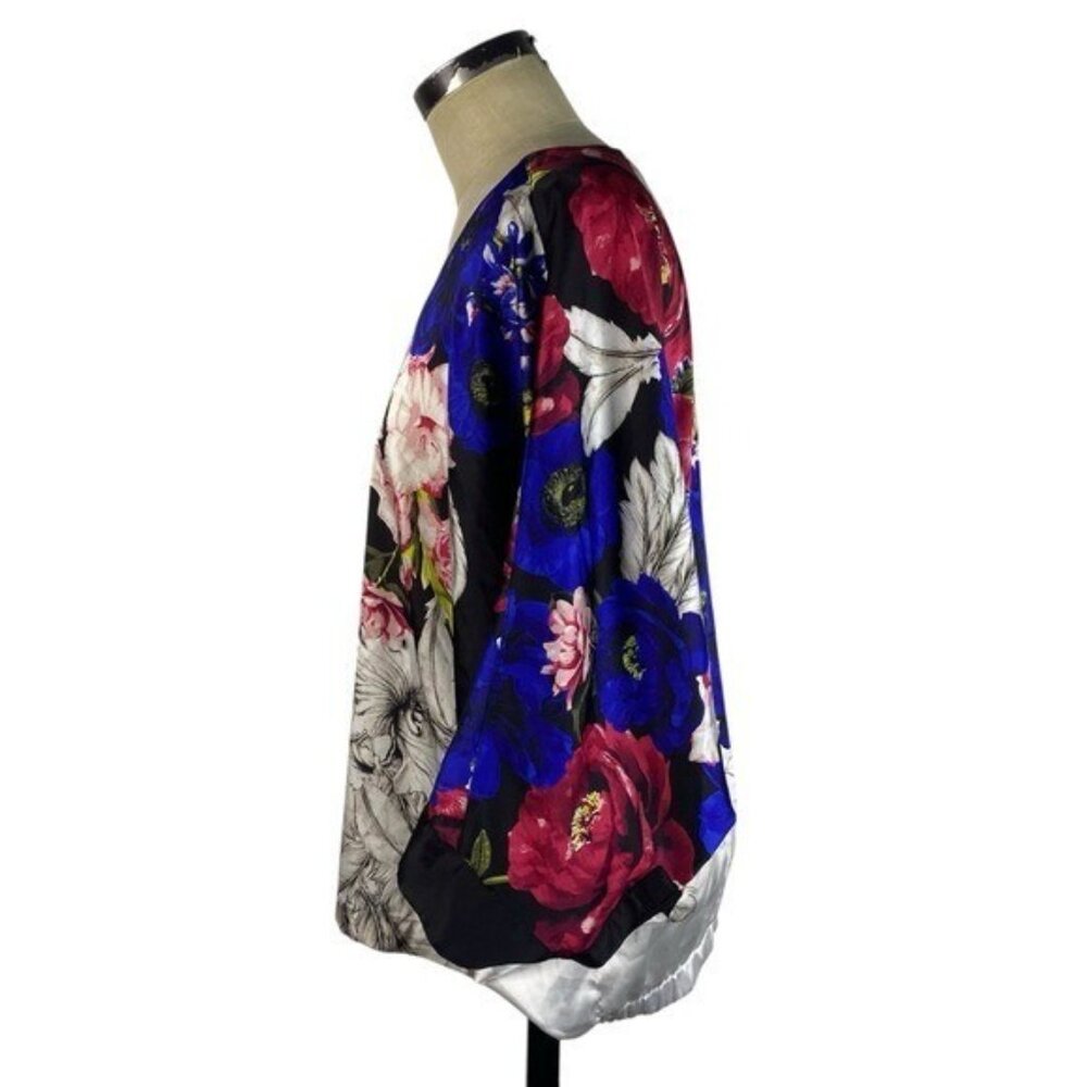 White House Black Market Kimono Sleeve Satin Blouse Large Black Blue White Pink - Picture 6 of 12